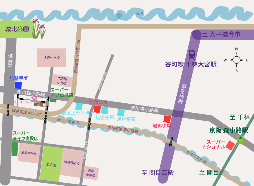 Antai GOLF STUDIO（アンタイゴルフスタジオ）への地下鉄谷町線 千林大宮駅と京阪 森小路駅からの地図